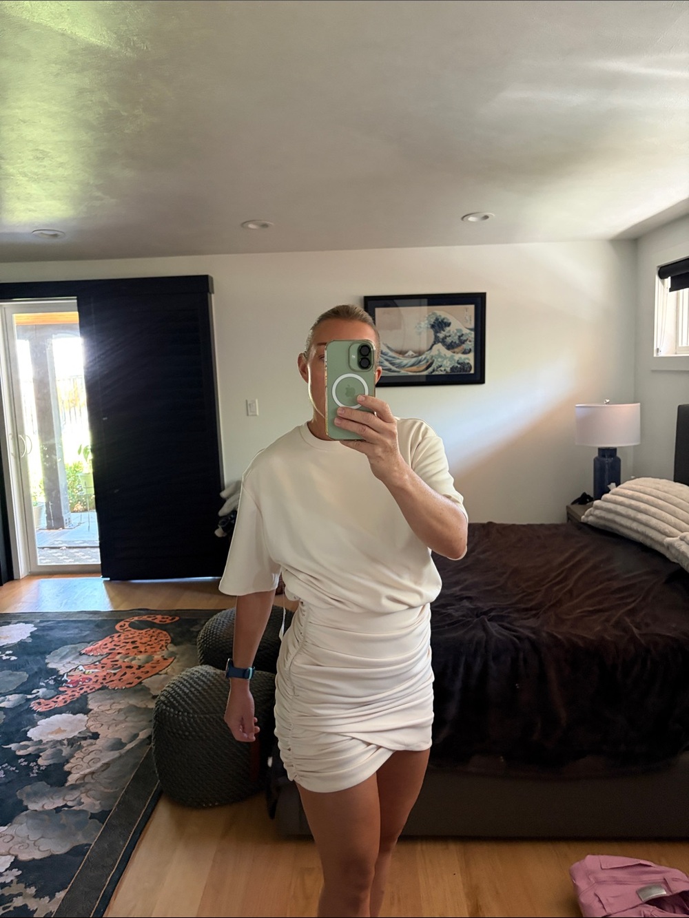 Abercrombie & Fitch’s ruched knit short-sleeve mini dress